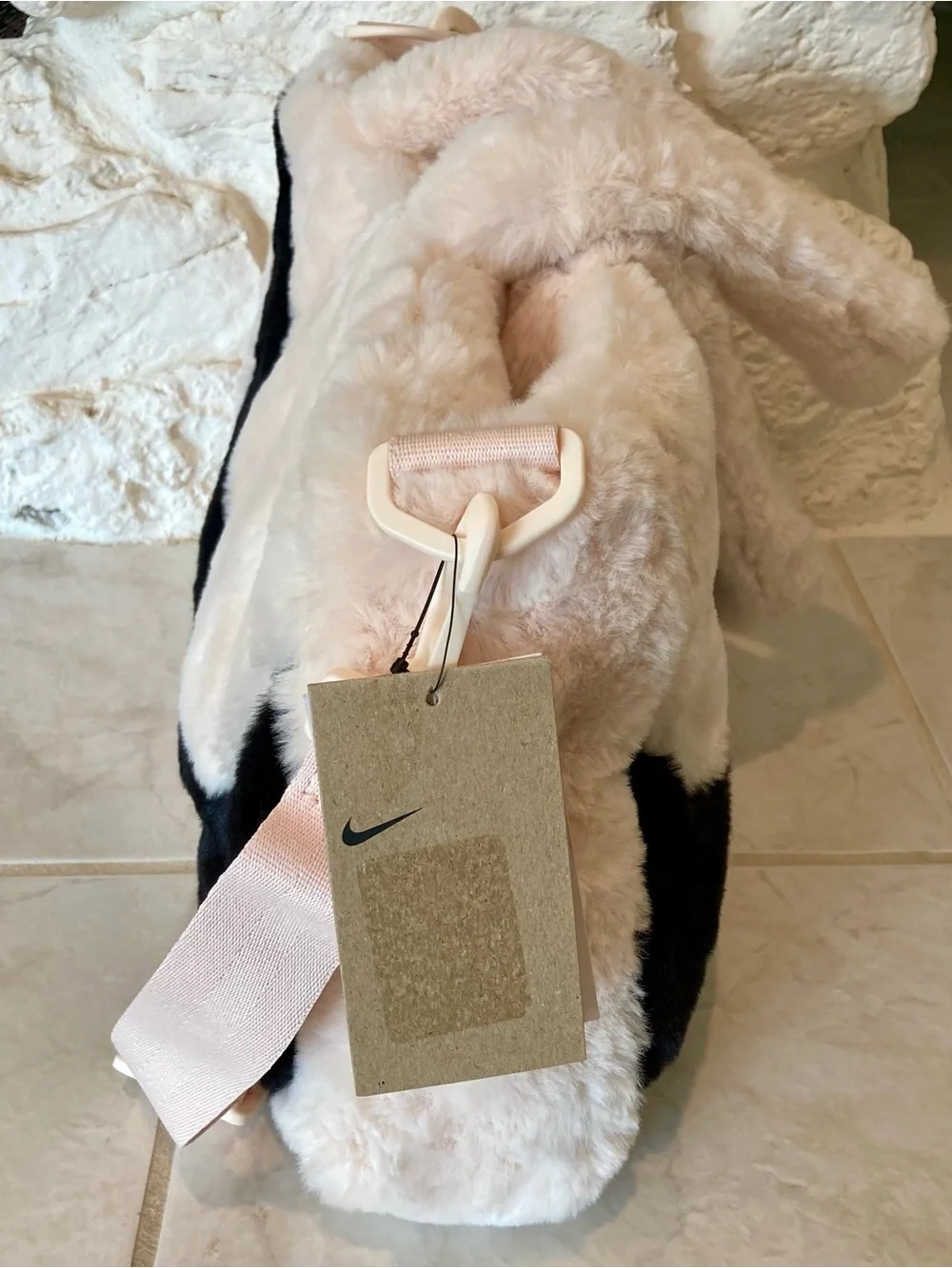 NWT Nike Sportswear Faux Fur Tote (10L capacity) in the 'Guava Ice/Black